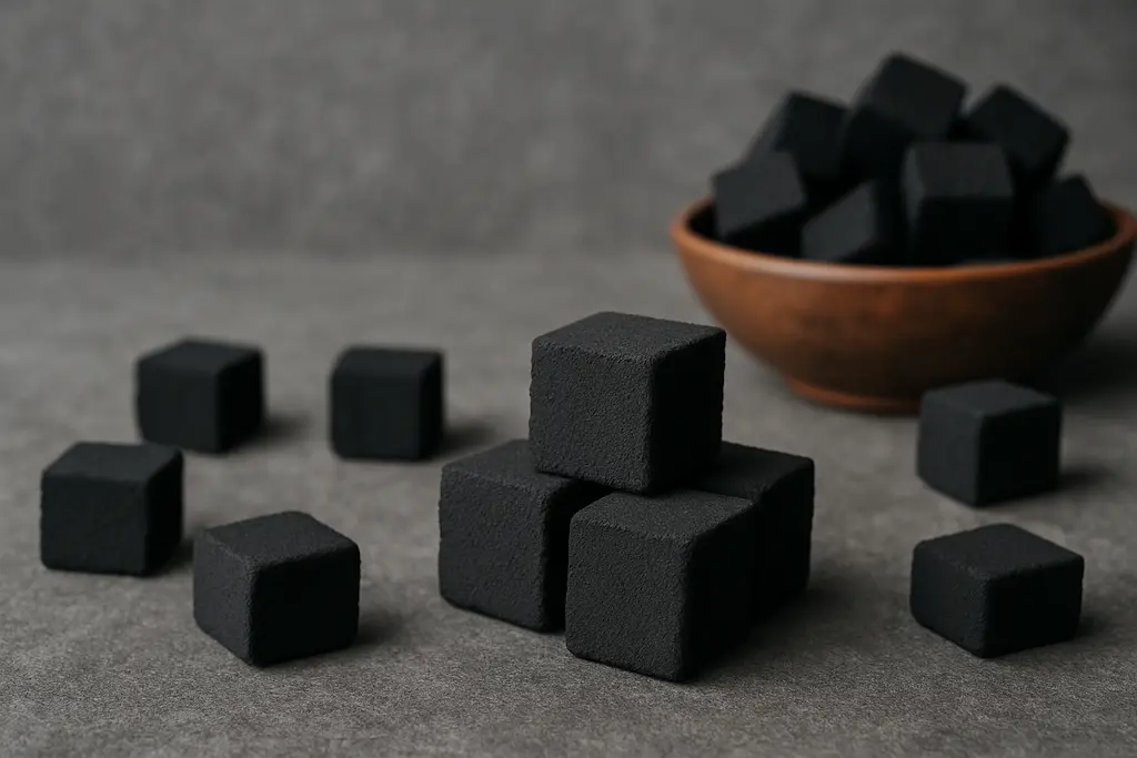 Coconut charcoal briquettes for shisha glowing in a hookah